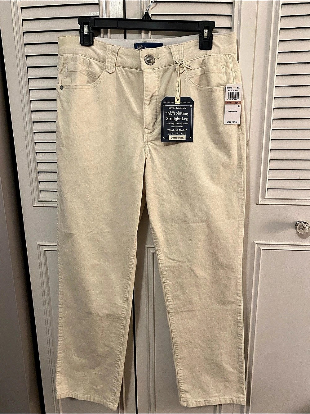 Democracy "Ab"solution Straight Leg Jeans Cream Waist 12P NWT
